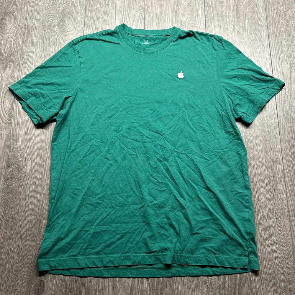 Apple T-Shirt Mens Large Green Short Sleeve Corporate Employee Promo Logo Tee